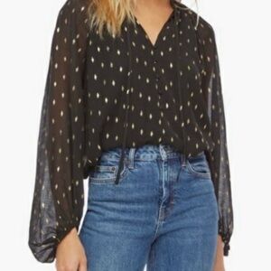 Blu Pepper Black & Gold Accents Crop Long Sleeve Top - Size Small